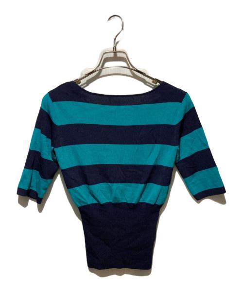 JENNE（ジェンヌ）JENNE (ジェンヌ) スクエアネック5分丈ボーダーニット ネイビー×グリーン サイズ:Sの古着・服飾アイテム