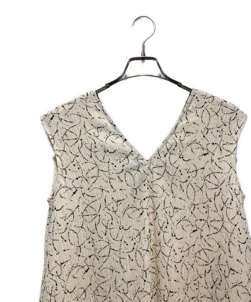 heliopole（エリオポール）heliopole (エリオポール) DEVEAUX BI-COLOR PRINT N/S DRESS アイボリー×ブラック サイズ:FREEの古着・服飾アイテム