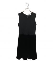 Rene（ルネ）の古着「ノースリーブニット×ベロアワンピース」｜ブラック