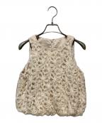 anuansアニュアンス）の古着「リボンエンブロイダリーレーストップス」｜ベージュ