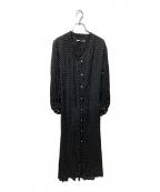 ne quittez pasヌキテパ）の古着「Modal Satin Dot Print Front Open Dress（モデルサテンドットプリントフロントオープンドレス）」｜ホワイト×ブラック