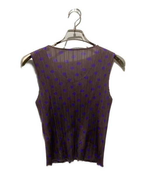 PLEATS PLEASE（プリーツプリーズ）PLEATS PLEASE (プリーツプリーズ) ドット柄ノースリーブカットソー グレー×パープル サイズ:3の古着・服飾アイテム