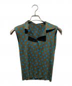 PLEATS PLEASEプリーツプリーズ）の古着「ドット柄ノースリーブプリーツシャツ」｜グリーン×ブルー