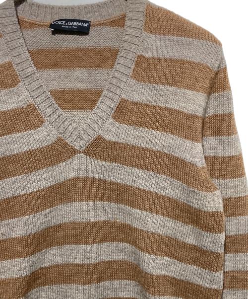 DOLCE & GABBANA（ドルチェ＆ガッバーナ）DOLCE & GABBANA (ドルチェ＆ガッバーナ) アルパカボーダーニット グレー×ベージュ サイズ:52の古着・服飾アイテム