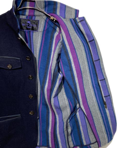 ETRO（エトロ）ETRO (エトロ) 裏地ストライプコート ネイビー サイズ:Mの古着・服飾アイテム