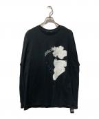 ALMOSTBLACKオールモストブラック）の古着「PRINT LONG T-SHIRTS ロング Tシャツ カットソー」｜ホワイト×ブラック