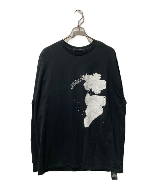 ALMOSTBLACK（オールモストブラック）ALMOSTBLACK (オールモストブラック) PRINT LONG T-SHIRTS ロング Tシャツ カットソー ホワイト×ブラック サイズ:2の古着・服飾アイテム