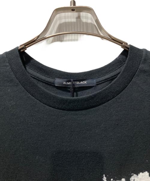 ALMOSTBLACK（オールモストブラック）ALMOSTBLACK (オールモストブラック) PRINT LONG T-SHIRTS ロング Tシャツ カットソー ホワイト×ブラック サイズ:2の古着・服飾アイテム