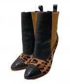 Christian Louboutinクリスチャン・ルブタン）の古着「ハラコ×スウェードブーツ」｜ブラック