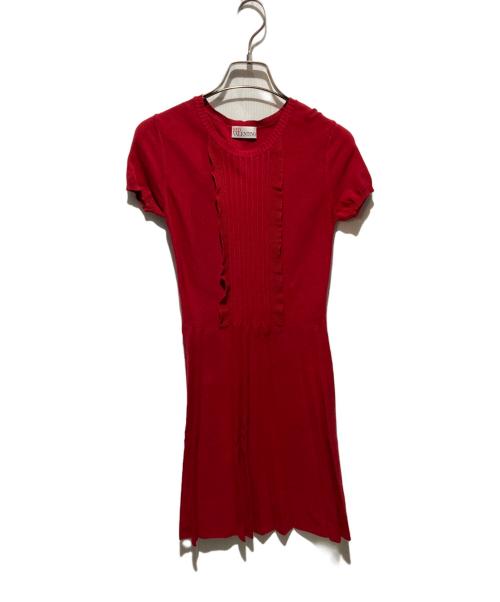 RED VALENTINO（レッドヴァレンティノ）RED VALENTINO (レッドヴァレンティノ) 半袖ニットワンピース レッド サイズ:ＸＳの古着・服飾アイテム