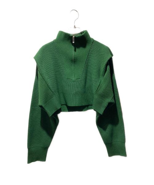UN3D.（アンスリード）UN3D. (アンスリード) ジップネックショートニットトップ グリーン サイズ:36の古着・服飾アイテム
