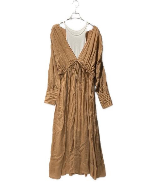 ETRE TOKYO（エトレトウキョウ）ETRE TOKYO (エトレトウキョウ) 2ピースリネンレイヤードワンピース ブラウン サイズ:FREEの古着・服飾アイテム