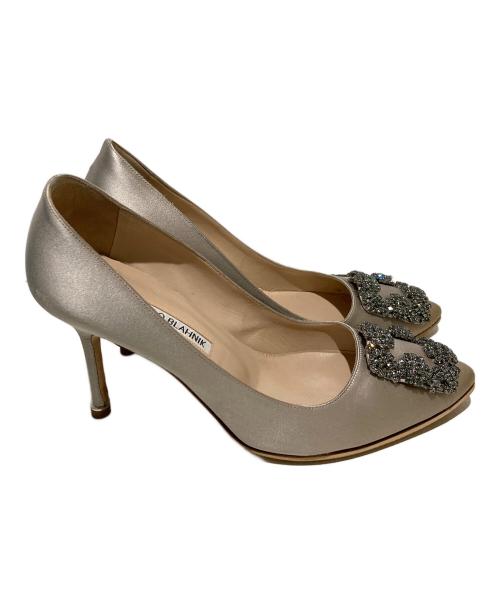 Manolo Blahnik（マノロブラニク）Manolo Blahnik (マノロブラニク) HANGISビジューヒールパンプス ベージュ サイズ:37の古着・服飾アイテム
