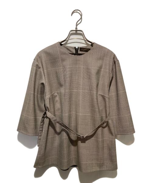TOMORROW LAND collection（トゥモローランドコレクション）TOMORROW LAND collection (トゥモローランドコレクション) ピンキーグレンチェック ベルテッドペプラムブラウス ブラウン サイズ:36の古着・服飾アイテム