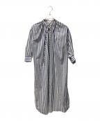 HYKEハイク）の古着「C STRIPED GATHERED DRESSストライプバンドカラーシャツワンピース」｜ブルー×ホワイト