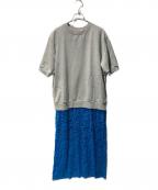SueUNDERCOVERスーアンダーカバー）の古着「レース切替半袖SWロングワンピース」｜ブルー×グレー