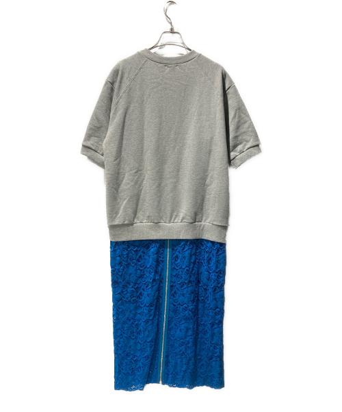 SueUNDERCOVER（スーアンダーカバー）SueUNDERCOVER (スーアンダーカバー) レース切替半袖SWロングワンピース ブルー×グレー サイズ:1の古着・服飾アイテム