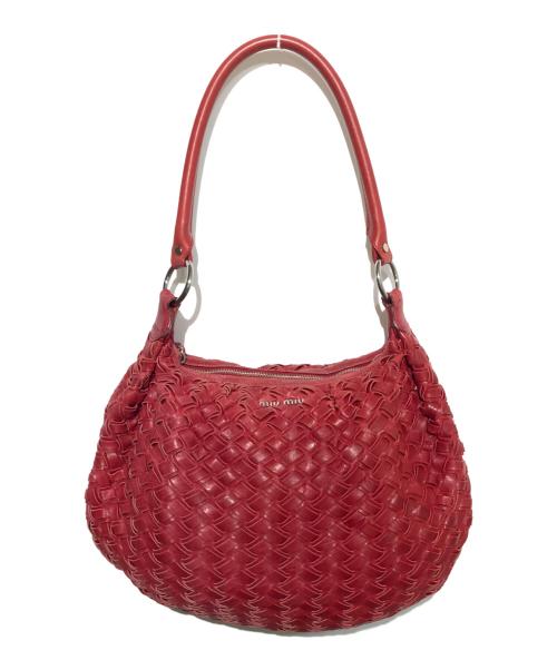 MIU MIU（ミュウミュウ）MIU MIU (ミュウミュウ) イントレチャートハンドバッグ レッドの古着・服飾アイテム