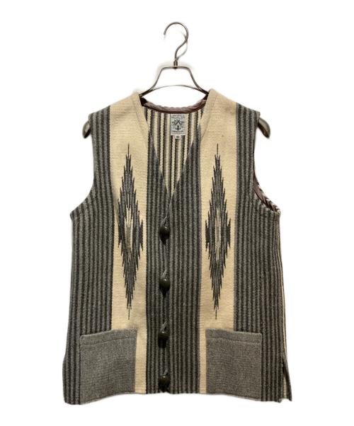 ORTEGA's（オルテガ）ORTEGA's (オルテガ) ストライプ柄 チマヨ ベスト グレー×ベージュ サイズ:40の古着・服飾アイテム