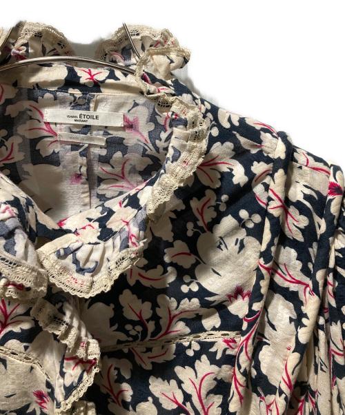 ISABEL ETOILE（イザベルマランエトワール）isabel etoile (イザベルマランエトワール) 花柄フリルシャツ ネイビー サイズ:34の古着・服飾アイテム