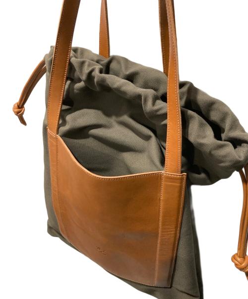 IL BISONTE（イル ビゾンテ）IL BISONTE (イル ビゾンテ) ハンドルレザー&ポケットキャンバストートバッグ オリーブの古着・服飾アイテム