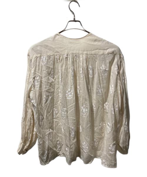 ne quittez pas（ヌキテパ）ne quittez pas (ヌキテパ) Cotton Voile Sedum Foil Print Gather Blouse ベージュ サイズ:ＦＲＥＥの古着・服飾アイテム