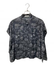 GALERIE VIE（ギャルリーヴィー）の古着「LandScapeシルクストレッチ スタンドネックボックスシャツ」｜ブラック×ホワイト