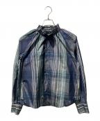 GALERIE VIEギャルリーヴィー）の古着「ライトタフタ ギャザーカラーブラウス」｜ネイビー×グレー