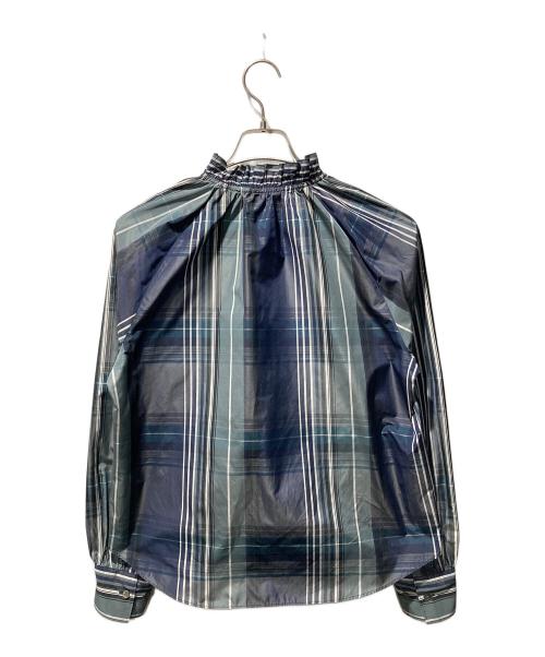 GALERIE VIE（ギャルリーヴィー）GALERIE VIE (ギャルリーヴィー) ライトタフタ ギャザーカラーブラウス ネイビー×グレー サイズ:FREEの古着・服飾アイテム