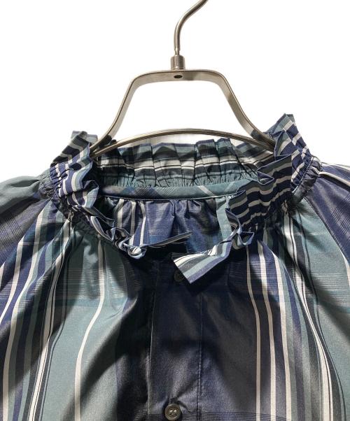 GALERIE VIE（ギャルリーヴィー）GALERIE VIE (ギャルリーヴィー) ライトタフタ ギャザーカラーブラウス ネイビー×グレー サイズ:FREEの古着・服飾アイテム