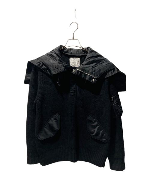 sacai（サカイ）sacai (サカイ) 21AW ドッキングウールニットフーディ ブラック サイズ:1の古着・服飾アイテム