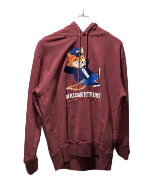 maison kitsune（メゾンキツネ）MAISON KITSUNE (メゾンキツネ) DRESSED FOX PRINT RELAXED HOODIE レッド サイズ:Mの古着・服飾アイテム