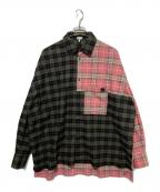 LOEWEロエベ）の古着「22SSアナグラムレザーパッチ長袖チェックシャツ」｜オリーブ×ピンク