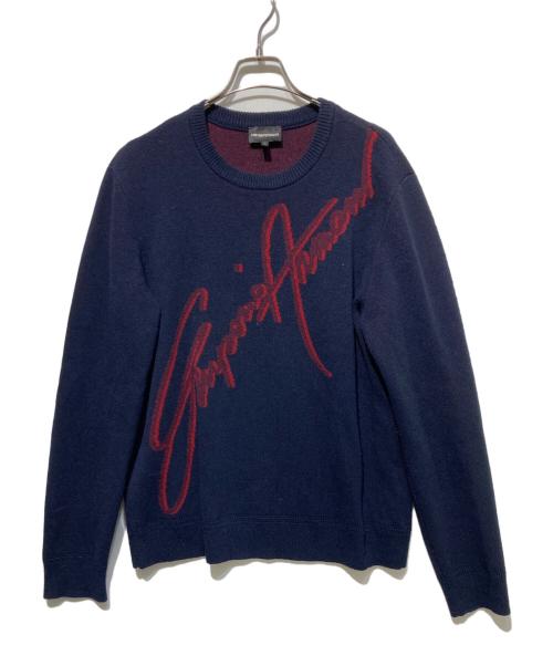 EMPORIO ARMANI（エンポリオ アルマーニ）EMPORIO ARMANI (エンポリオアルマーニ) ウール混ニット ネイビー サイズ:Lの古着・服飾アイテム