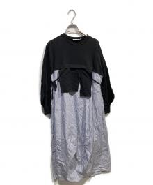 nagonstans（ナゴンスタンス）の古着「ソフト天竺 CUT COMBI DRESS」｜ブラック×ブルー
