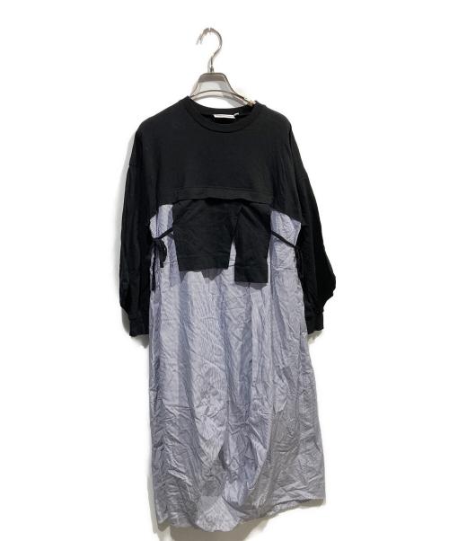 nagonstans（ナゴンスタンス）nagonstans (ナゴンスタンス) ソフト天竺 CUT COMBI DRESS ブラック×ブルー サイズ:Sの古着・服飾アイテム