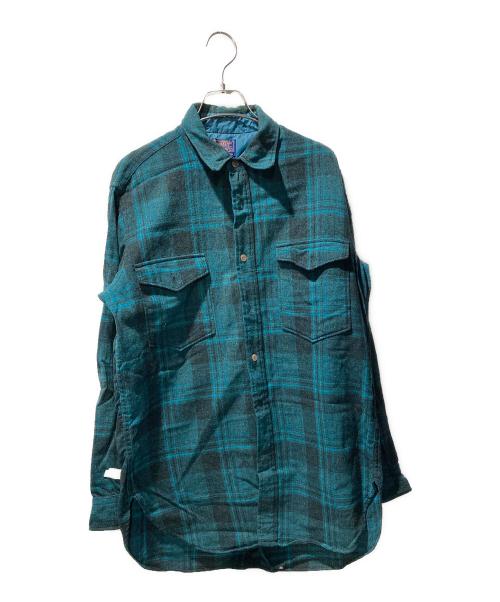 PENDLETON（ペンドルトン）PENDLETON (ペンドルトン) 60’S-70’S ロングチェックシャツ グリーン サイズ:15　1/2の古着・服飾アイテム