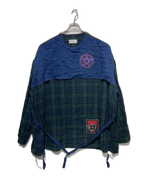 KIDILL（キディル）KIDILL (キディル) 24SS GAUZE SHIRT グリーン×ネイビー サイズ:Fの古着・服飾アイテム