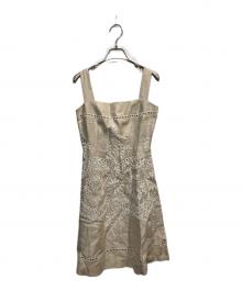 FOXEY（フォクシー）の古着「ブティック 刺繍 ノースリーブワンピース」｜ベージュ