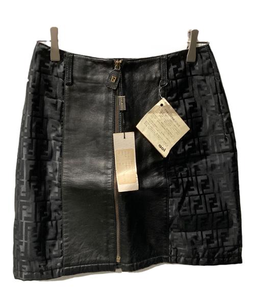FENDI（フェンディ）FENDI (フェンディ) レザー×ズッカ柄スカート ブラック サイズ:42の古着・服飾アイテム