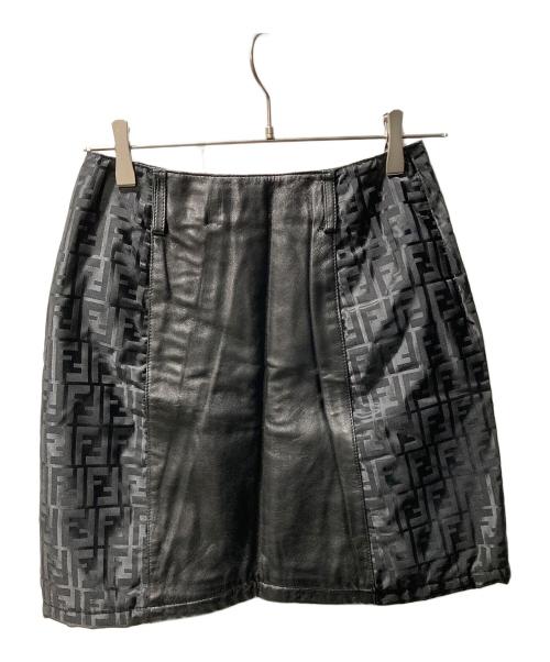 FENDI（フェンディ）FENDI (フェンディ) レザー×ズッカ柄スカート ブラック サイズ:42の古着・服飾アイテム