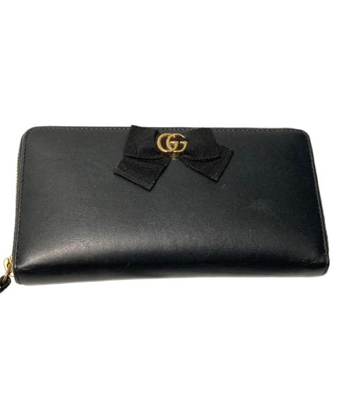 GUCCI（グッチ）GUCCI (グッチ) GGリボンラウンドファスナーウォレット ブラックの古着・服飾アイテム