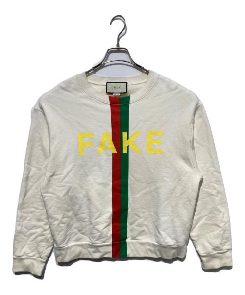 GUCCI（グッチ）GUCCI (グッチ) FAKEプリントスウェット ベージュ サイズ:Ｓの古着・服飾アイテム