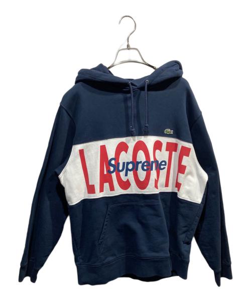 SUPREME（シュプリーム）Supreme (シュプリーム) LACOSTE (ラコステ) Logo Panel Hooded Sweatshirt ネイビー×ホワイト サイズ:Mの古着・服飾アイテム