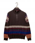 PAUL SMITHポールスミス）の古着「マルチボーダー ハーフジップニット」｜ブラウン