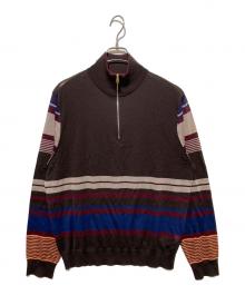 PAUL SMITH（ポールスミス）の古着「マルチボーダー ハーフジップニット」｜ブラウン
