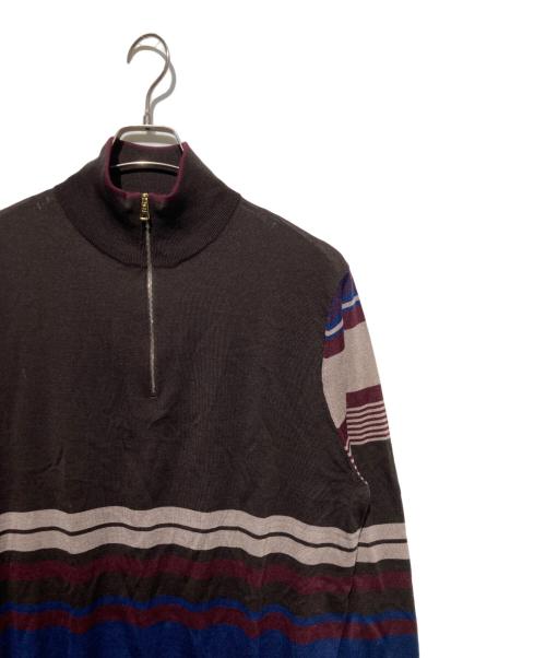 PAUL SMITH（ポールスミス）PAUL SMITH (ポールスミス) マルチボーダー ハーフジップニット ブラウン サイズ:ＸＬの古着・服飾アイテム