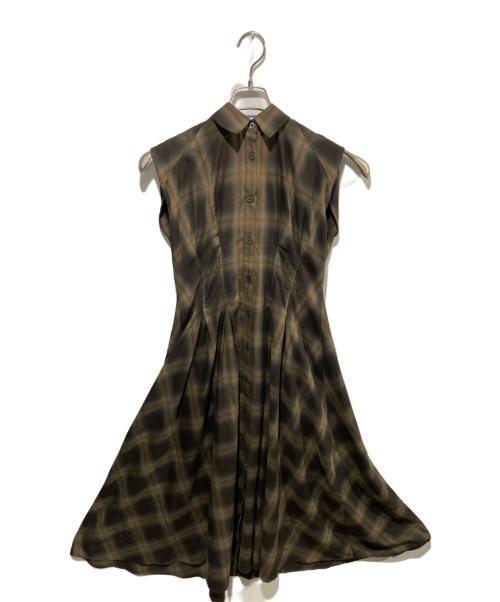 Ameri（アメリ）AMERI (アメリ) 3WAY OMBRE CHECK FLARE DRESS ブラウン サイズ:Sの古着・服飾アイテム