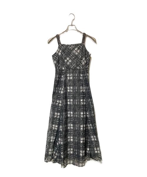 MERCURY DUO（マーキュリーデュオ）MERCURY DUO (マーキュリーデュオ) レースチェックプリントバックシャンキャミワンピース グレー サイズ:Sの古着・服飾アイテム