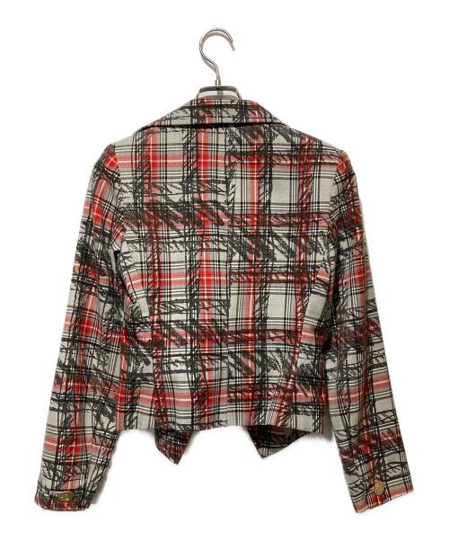 Vivienne Westwood RED LABEL（ヴィヴィアンウエストウッドレッドレーベル）Vivienne Westwood RED LABEL (ヴィヴィアンウエストウッドレッドレーベル) オーブボタンタータンチェック変形ジャケット レッド サイズ:1の古着・服飾アイテム